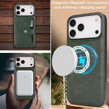 For iPhone 17 Pro Max Kalebol Magnetic Button Card Bag MagSafe Ring Leather Phone Case(Green) by Kalebol
