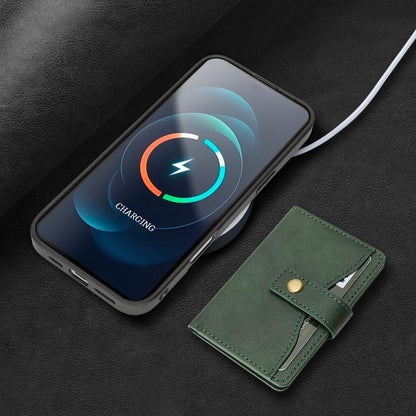 For iPhone 17 Pro Max Kalebol Magnetic Button Card Bag MagSafe Ring Leather Phone Case(Green) by Kalebol