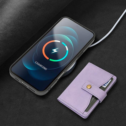 For iPhone 17 Pro Max Kalebol Magnetic Button Card Bag MagSafe Ring Leather Phone Case(Purple) by Kalebol