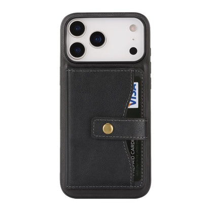 For iPhone 17 Pro Kalebol Magnetic Button Card Bag MagSafe Ring Leather Phone Case(Black) by Kalebol