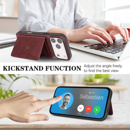 For iPhone 17 Pro Kalebol Magnetic Button Card Bag MagSafe Ring Leather Phone Case(Red) by Kalebol