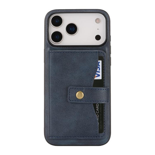 For iPhone 17 Pro Kalebol Magnetic Button Card Bag MagSafe Ring Leather Phone Case(Blue) by Kalebol