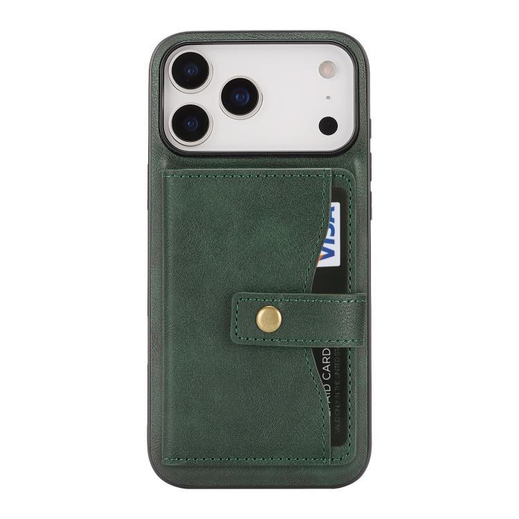 For iPhone 17 Pro Kalebol Magnetic Button Card Bag MagSafe Ring Leather Phone Case(Green) by Kalebol