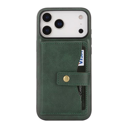 For iPhone 17 Pro Kalebol Magnetic Button Card Bag MagSafe Ring Leather Phone Case(Green) by Kalebol