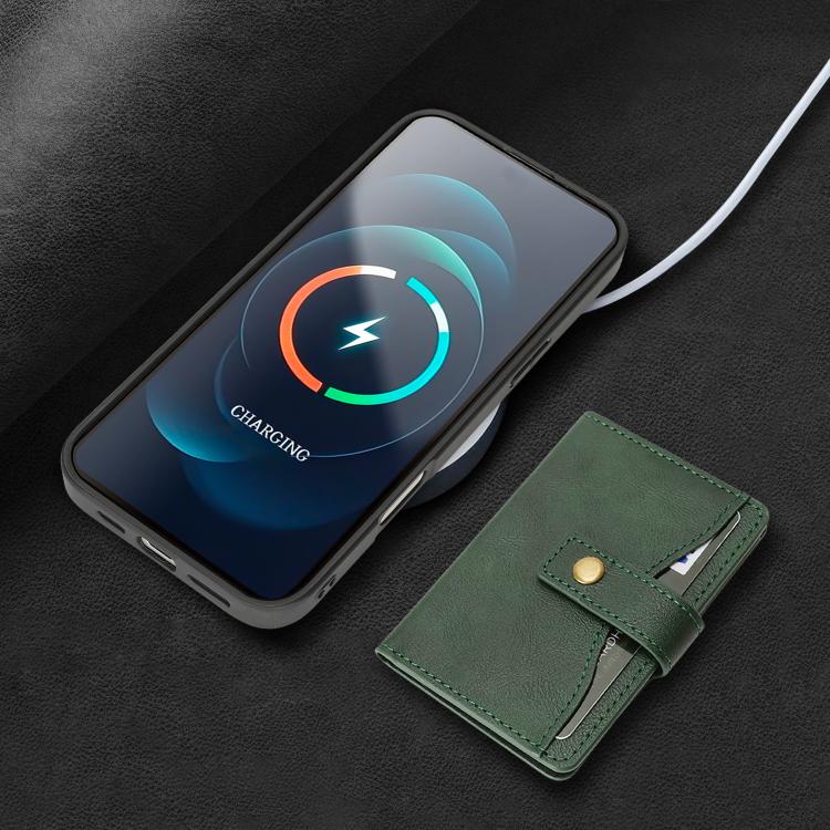 For iPhone 17 Pro Kalebol Magnetic Button Card Bag MagSafe Ring Leather Phone Case(Green) by Kalebol