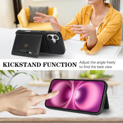 For iPhone 17 Kalebol Magnetic Button Card Bag MagSafe Ring Leather Phone Case(Black) by Kalebol