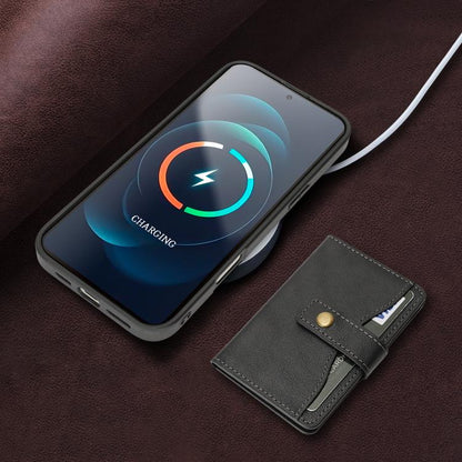 For iPhone 17 Kalebol Magnetic Button Card Bag MagSafe Ring Leather Phone Case(Black) by Kalebol