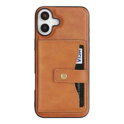 For iPhone 17 Kalebol Magnetic Button Card Bag MagSafe Ring Leather Phone Case(Brown) by Kalebol