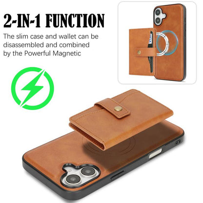 For iPhone 17 Kalebol Magnetic Button Card Bag MagSafe Ring Leather Phone Case(Brown) by Kalebol