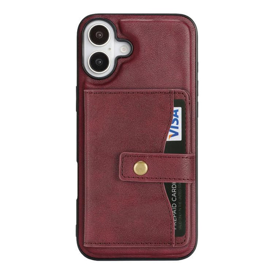 For iPhone 17 Kalebol Magnetic Button Card Bag MagSafe Ring Leather Phone Case(Red) by Kalebol