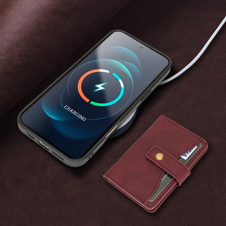 For iPhone 17 Kalebol Magnetic Button Card Bag MagSafe Ring Leather Phone Case(Red) by Kalebol