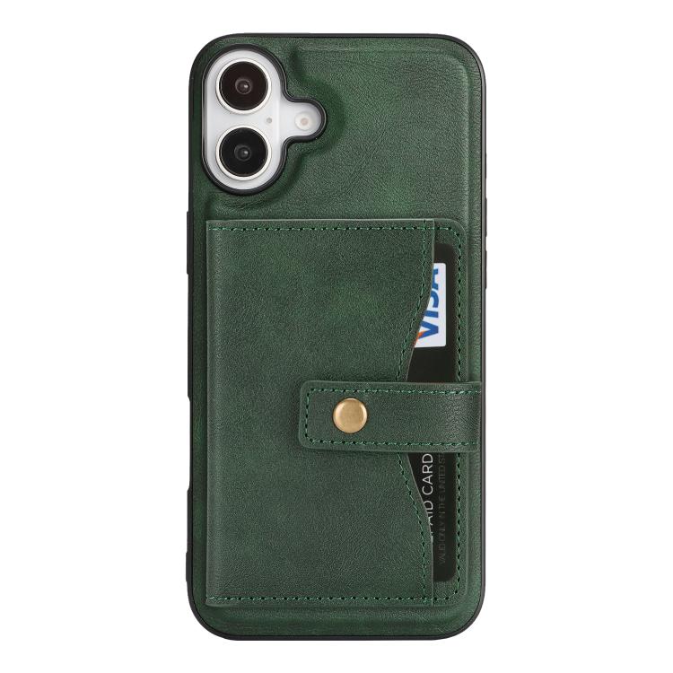 For iPhone 17 Kalebol Magnetic Button Card Bag MagSafe Ring Leather Phone Case(Green) by Kalebol