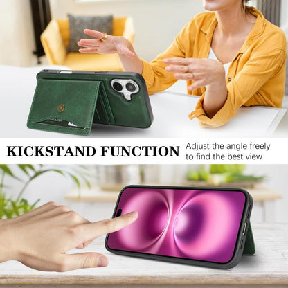 For iPhone 17 Kalebol Magnetic Button Card Bag MagSafe Ring Leather Phone Case(Green) by Kalebol