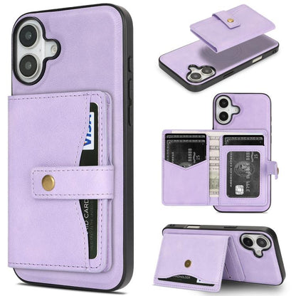 For iPhone 17 Kalebol Magnetic Button Card Bag MagSafe Ring Leather Phone Case(Purple) by Kalebol