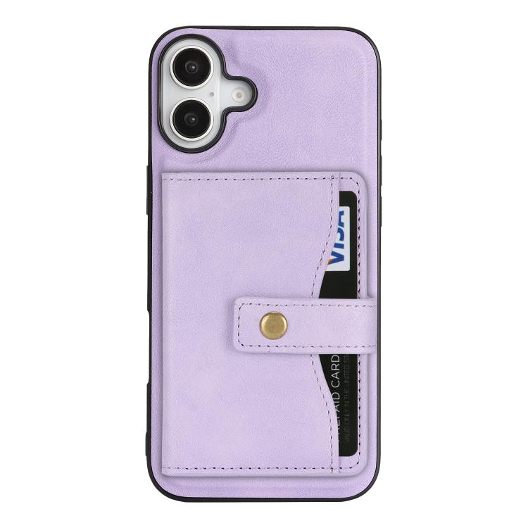 For iPhone 17 Kalebol Magnetic Button Card Bag MagSafe Ring Leather Phone Case(Purple) by Kalebol