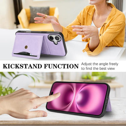 For iPhone 17 Kalebol Magnetic Button Card Bag MagSafe Ring Leather Phone Case(Purple) by Kalebol