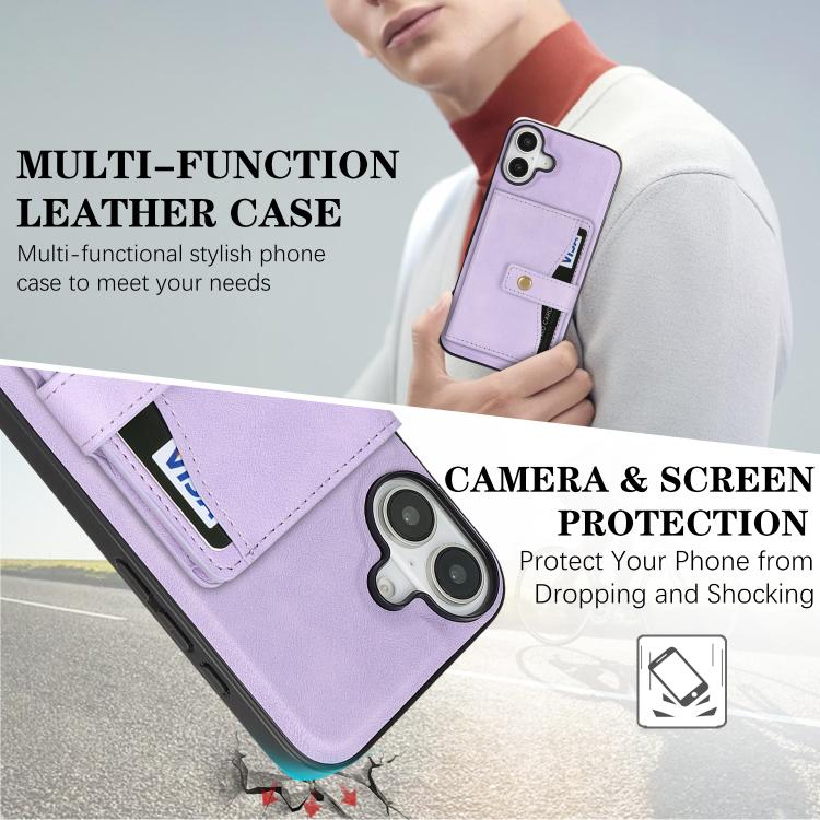For iPhone 17 Kalebol Magnetic Button Card Bag MagSafe Ring Leather Phone Case(Purple) by Kalebol