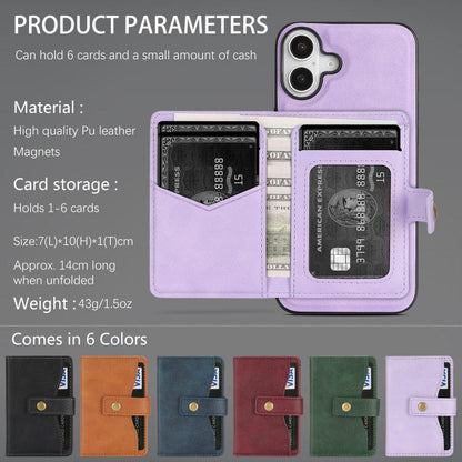 For iPhone 17 Kalebol Magnetic Button Card Bag MagSafe Ring Leather Phone Case(Purple) by Kalebol