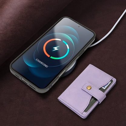 For iPhone 17 Kalebol Magnetic Button Card Bag MagSafe Ring Leather Phone Case(Purple) by Kalebol