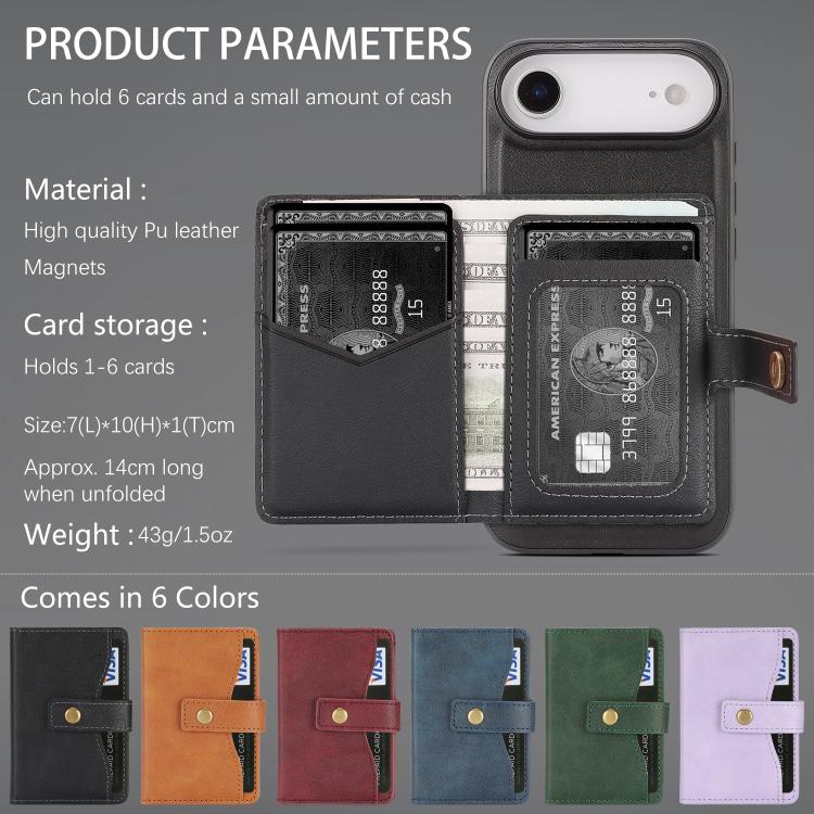 For iPhone Air Kalebol Magnetic Button Card Bag MagSafe Ring Leather Phone Case(Black) by Kalebol