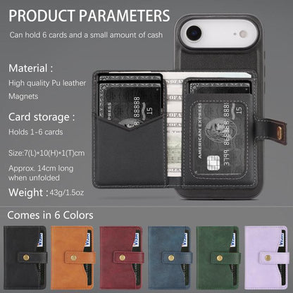 For iPhone Air Kalebol Magnetic Button Card Bag MagSafe Ring Leather Phone Case(Black) by Kalebol