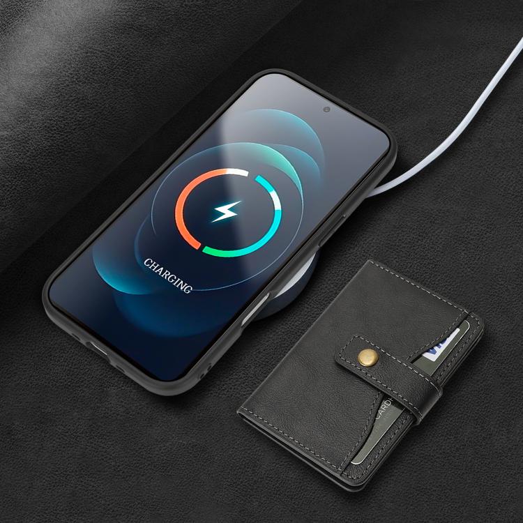 For iPhone Air Kalebol Magnetic Button Card Bag MagSafe Ring Leather Phone Case(Black) by Kalebol