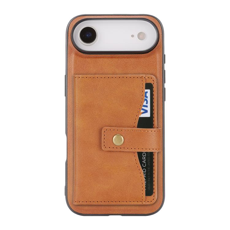 For iPhone Air Kalebol Magnetic Button Card Bag MagSafe Ring Leather Phone Case(Brown) by Kalebol