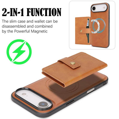 For iPhone Air Kalebol Magnetic Button Card Bag MagSafe Ring Leather Phone Case(Brown) by Kalebol