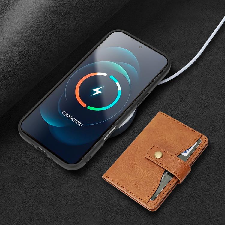 For iPhone Air Kalebol Magnetic Button Card Bag MagSafe Ring Leather Phone Case(Brown) by Kalebol