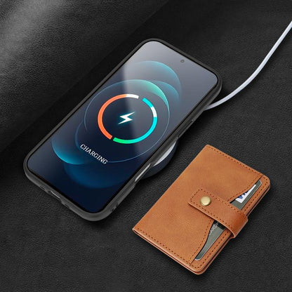 For iPhone Air Kalebol Magnetic Button Card Bag MagSafe Ring Leather Phone Case(Brown) by Kalebol