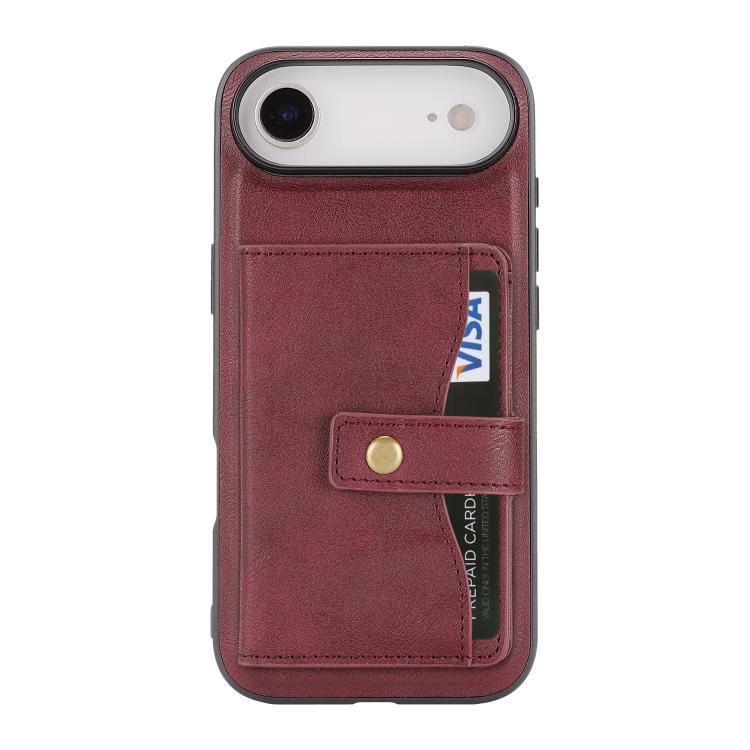 For iPhone Air Kalebol Magnetic Button Card Bag MagSafe Ring Leather Phone Case(Red) by Kalebol