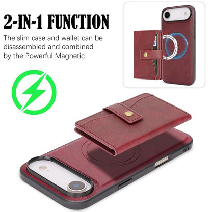 For iPhone Air Kalebol Magnetic Button Card Bag MagSafe Ring Leather Phone Case(Red) by Kalebol