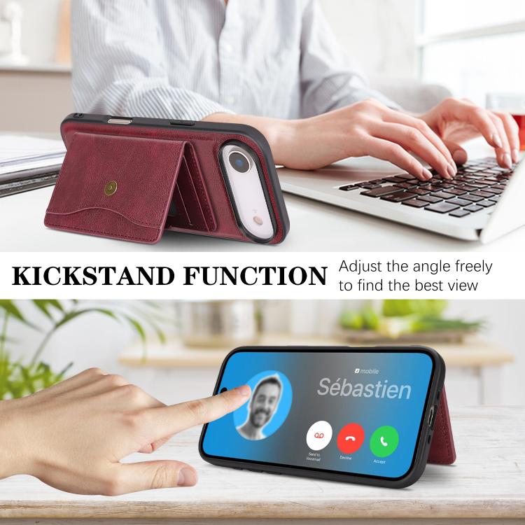 For iPhone Air Kalebol Magnetic Button Card Bag MagSafe Ring Leather Phone Case(Red) by Kalebol