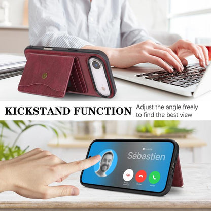 For iPhone Air Kalebol Magnetic Button Card Bag MagSafe Ring Leather Phone Case(Red) by Kalebol