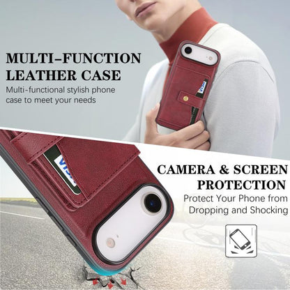 For iPhone Air Kalebol Magnetic Button Card Bag MagSafe Ring Leather Phone Case(Red) by Kalebol