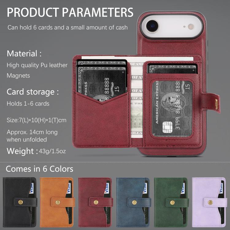 For iPhone Air Kalebol Magnetic Button Card Bag MagSafe Ring Leather Phone Case(Red) by Kalebol