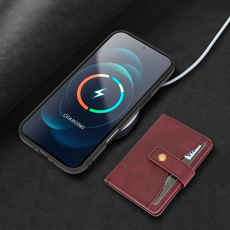 For iPhone Air Kalebol Magnetic Button Card Bag MagSafe Ring Leather Phone Case(Red) by Kalebol