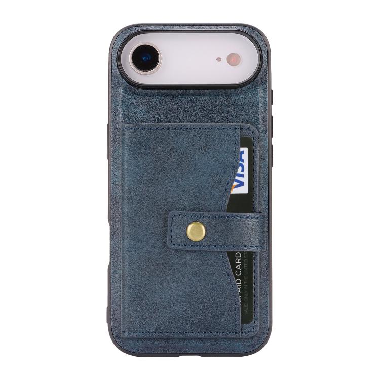 For iPhone Air Kalebol Magnetic Button Card Bag MagSafe Ring Leather Phone Case(Blue) by Kalebol