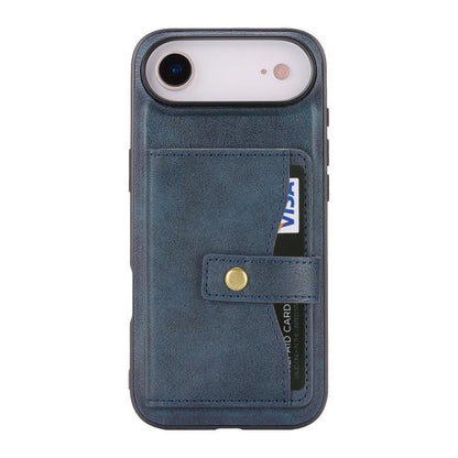 For iPhone Air Kalebol Magnetic Button Card Bag MagSafe Ring Leather Phone Case(Blue) by Kalebol