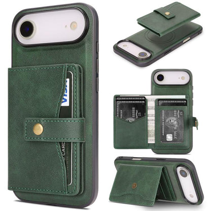 For iPhone Air Kalebol Magnetic Button Card Bag MagSafe Ring Leather Phone Case(Green) by Kalebol