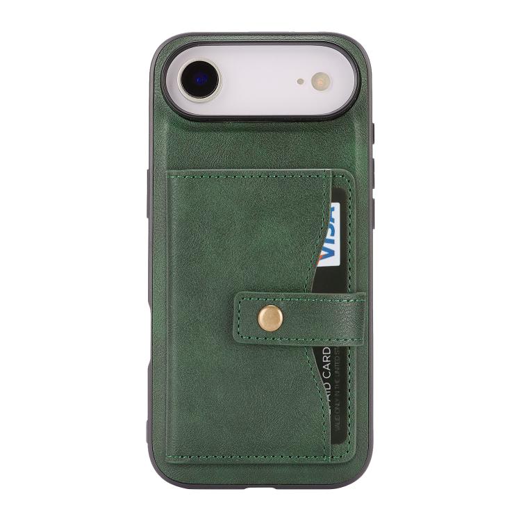 For iPhone Air Kalebol Magnetic Button Card Bag MagSafe Ring Leather Phone Case(Green) by Kalebol