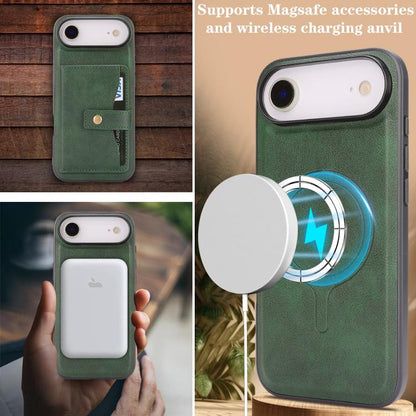 For iPhone Air Kalebol Magnetic Button Card Bag MagSafe Ring Leather Phone Case(Green) by Kalebol