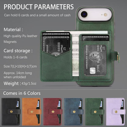 For iPhone Air Kalebol Magnetic Button Card Bag MagSafe Ring Leather Phone Case(Green) by Kalebol
