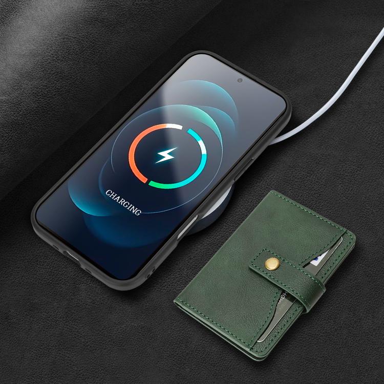 For iPhone Air Kalebol Magnetic Button Card Bag MagSafe Ring Leather Phone Case(Green) by Kalebol