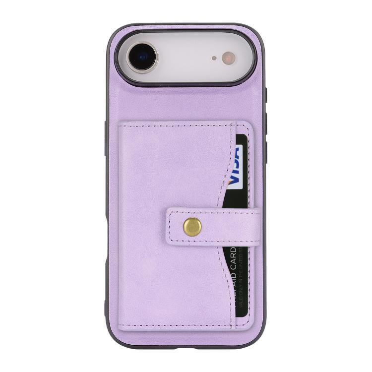 For iPhone Air Kalebol Magnetic Button Card Bag MagSafe Ring Leather Phone Case(Purple) by Kalebol