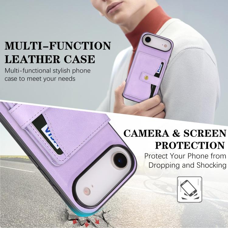 For iPhone Air Kalebol Magnetic Button Card Bag MagSafe Ring Leather Phone Case(Purple) by Kalebol
