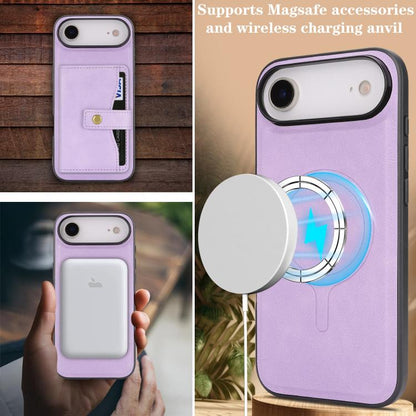 For iPhone Air Kalebol Magnetic Button Card Bag MagSafe Ring Leather Phone Case(Purple) by Kalebol