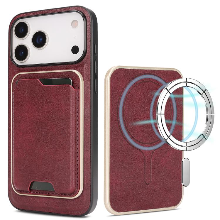 For iPhone 17 Pro Max Kalebol Slim MagSafe Ring Magnetic Card Bag Leather Phone Case(Red) by Kalebol