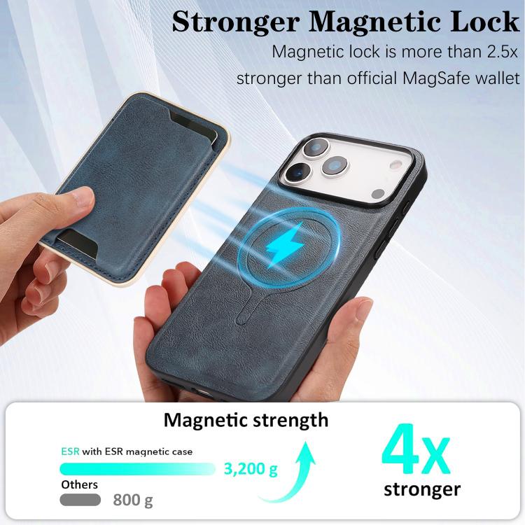 For iPhone 17 Pro Max Kalebol Slim MagSafe Ring Magnetic Card Bag Leather Phone Case(Blue) by Kalebol