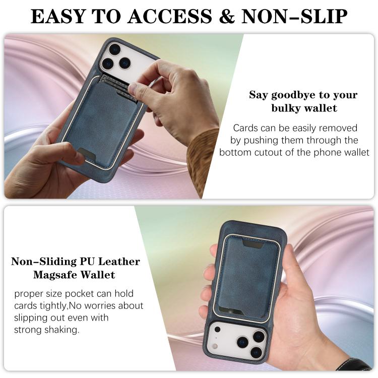 For iPhone 17 Pro Max Kalebol Slim MagSafe Ring Magnetic Card Bag Leather Phone Case(Blue) by Kalebol